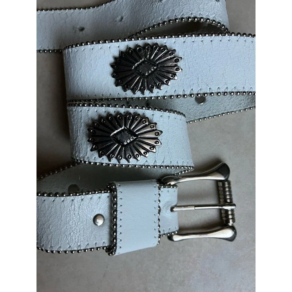 Vintage USA Western Belt Concho White Leather Cowgirl Southwest Small